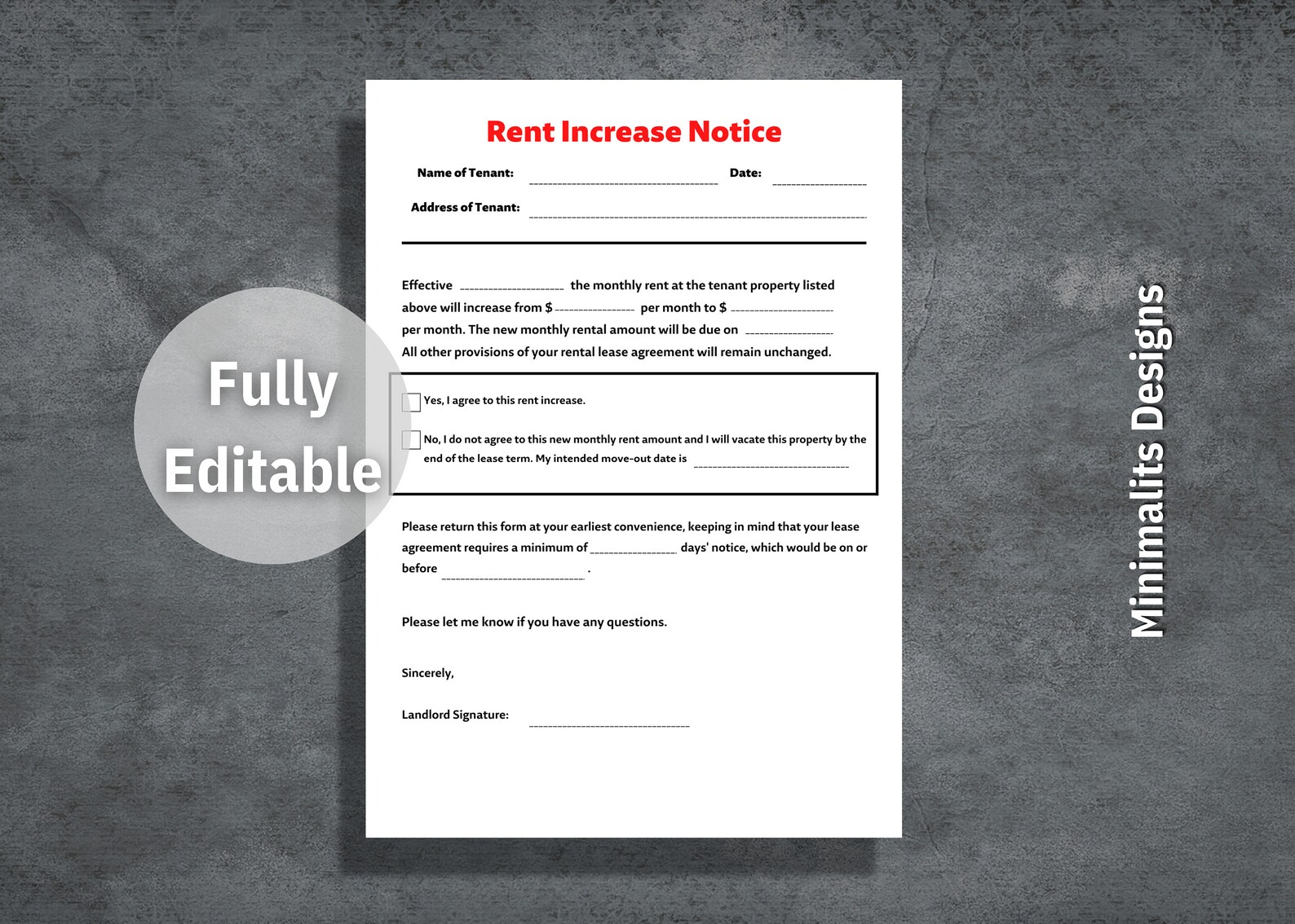 Rent Increase Notice Rental Increase Template Tenant Notice - Etsy