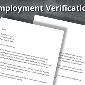 Employment Verification Letter, Printable Job Verification Letter, Salary Verification, Employee Salary Verification Form, Editable Letter