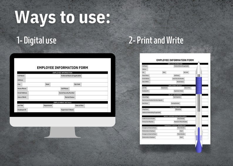 Employee Information Form, Printable New Hire Template, HR Template ...
