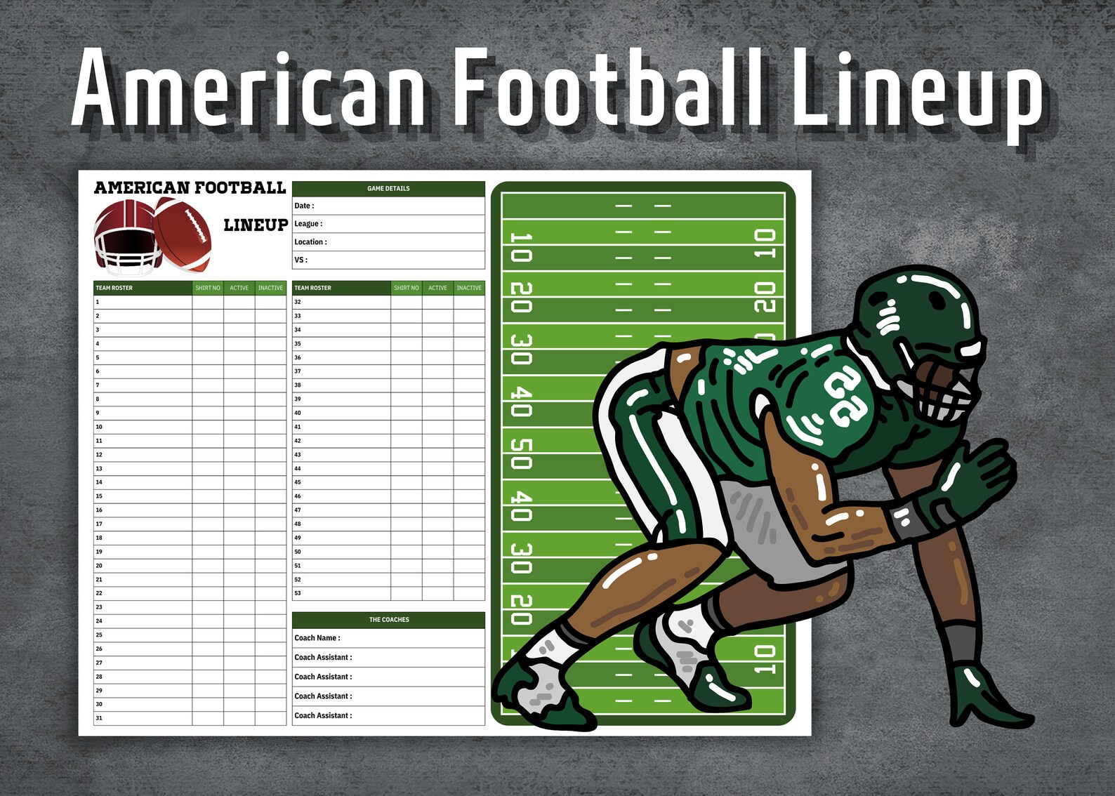 American Football Lineup, Football Lineup Maker, Football Game Day