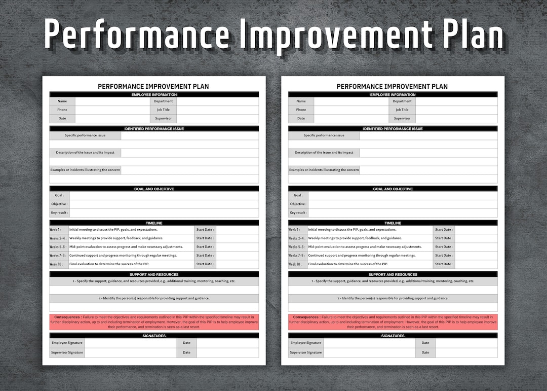 Performance improvement plan template printable pip form human