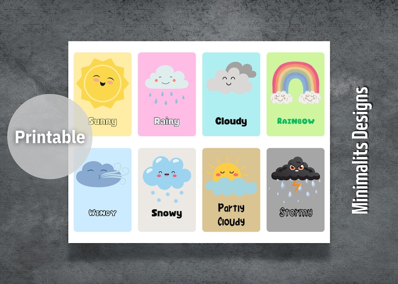 Weather Flash Cards, Printable Flashcards, Classroom Flashcards ...