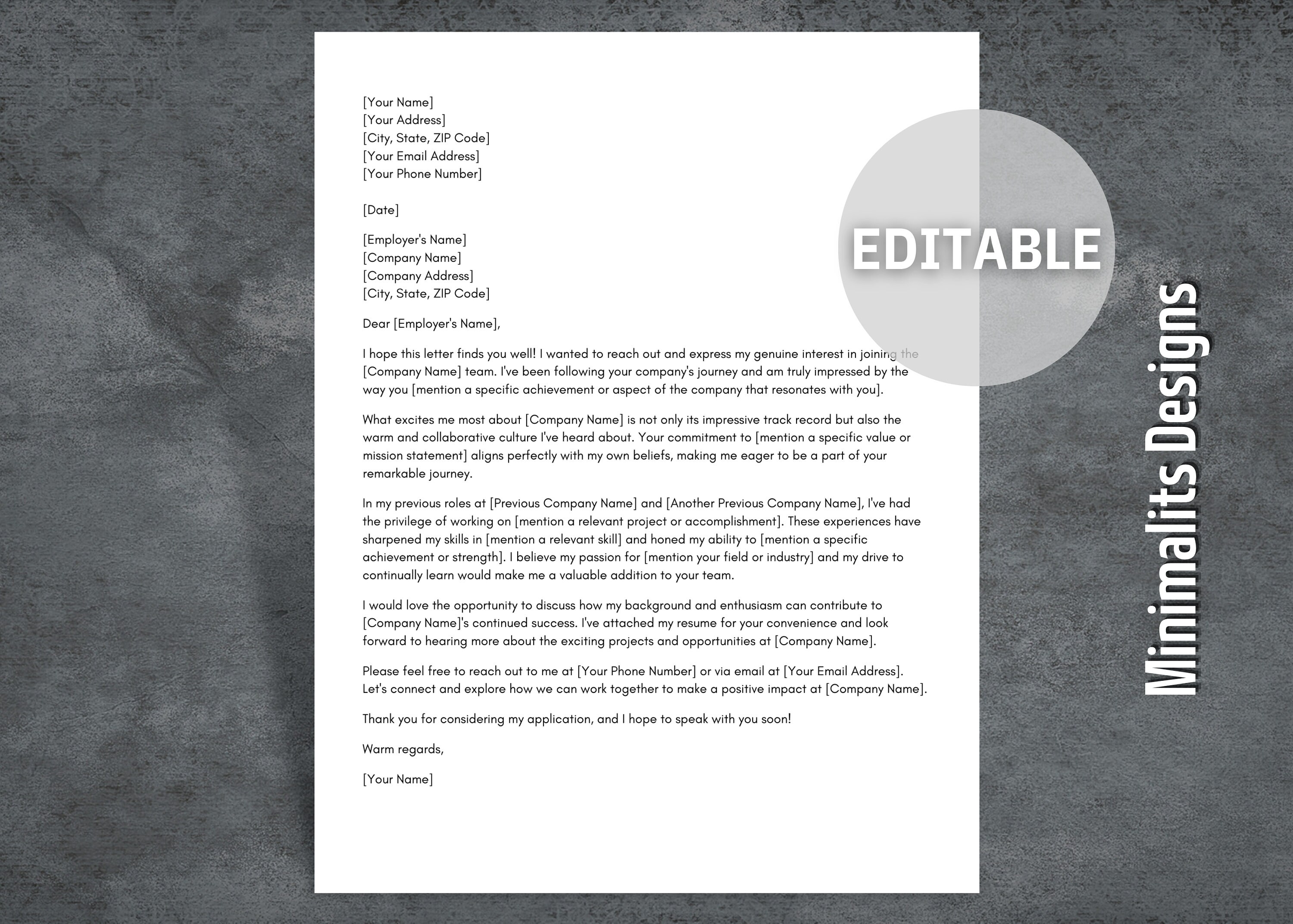Cover Letter Template, Printable Cover Letter, Editable Professional ...