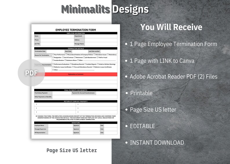 Employee Termination Form, Printable Termination Form, HR Templates
