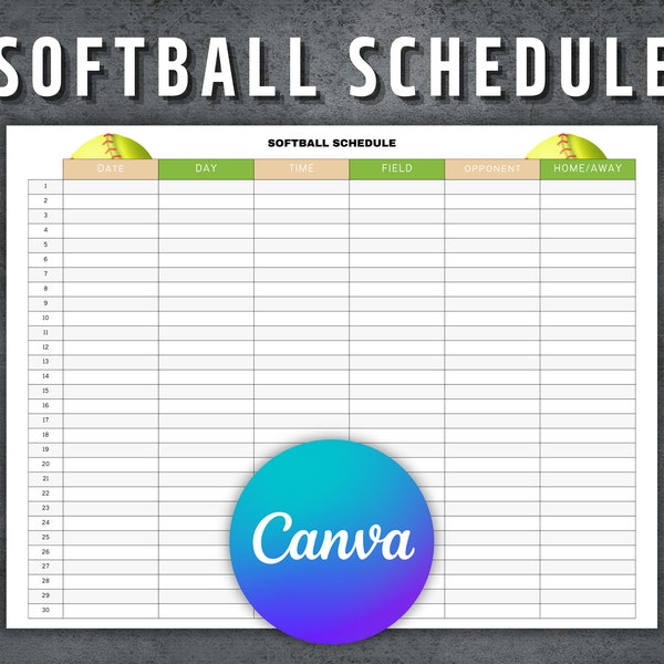 Softball Schedule Template Etsy