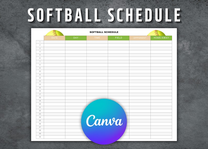 Softball Schedule Template, Printable Softball Schedule, Editable ...