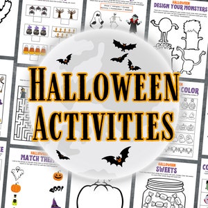 Activités d'Halloween, Feuilles d'exercices imprimables pour Halloween, Lot de jeux d'Halloween, Jeux d'Halloween pour enfants, Feuilles d'exercices pour tout-petits, Téléchargement immédiat