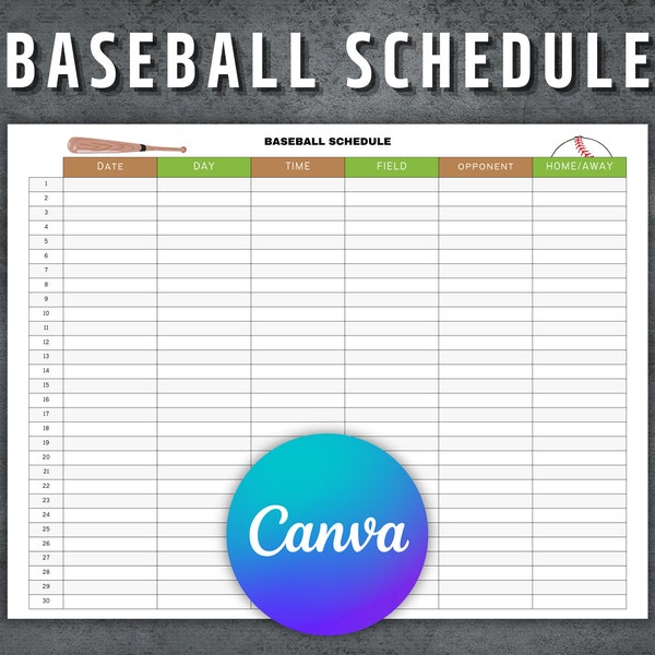 Baseball Schedule Template, Printable Baseball Schedule, Editable Baseball Game Schedule, Baseball Season Games, Games Schedule