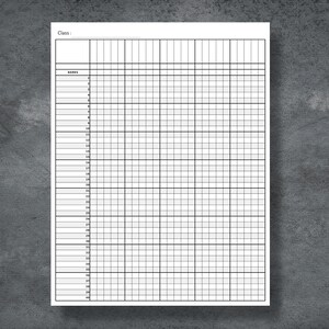 May include: A blank printable classroom seating chart with the word "Class:" at the top and the numbers 1 through 45 listed down the left side.