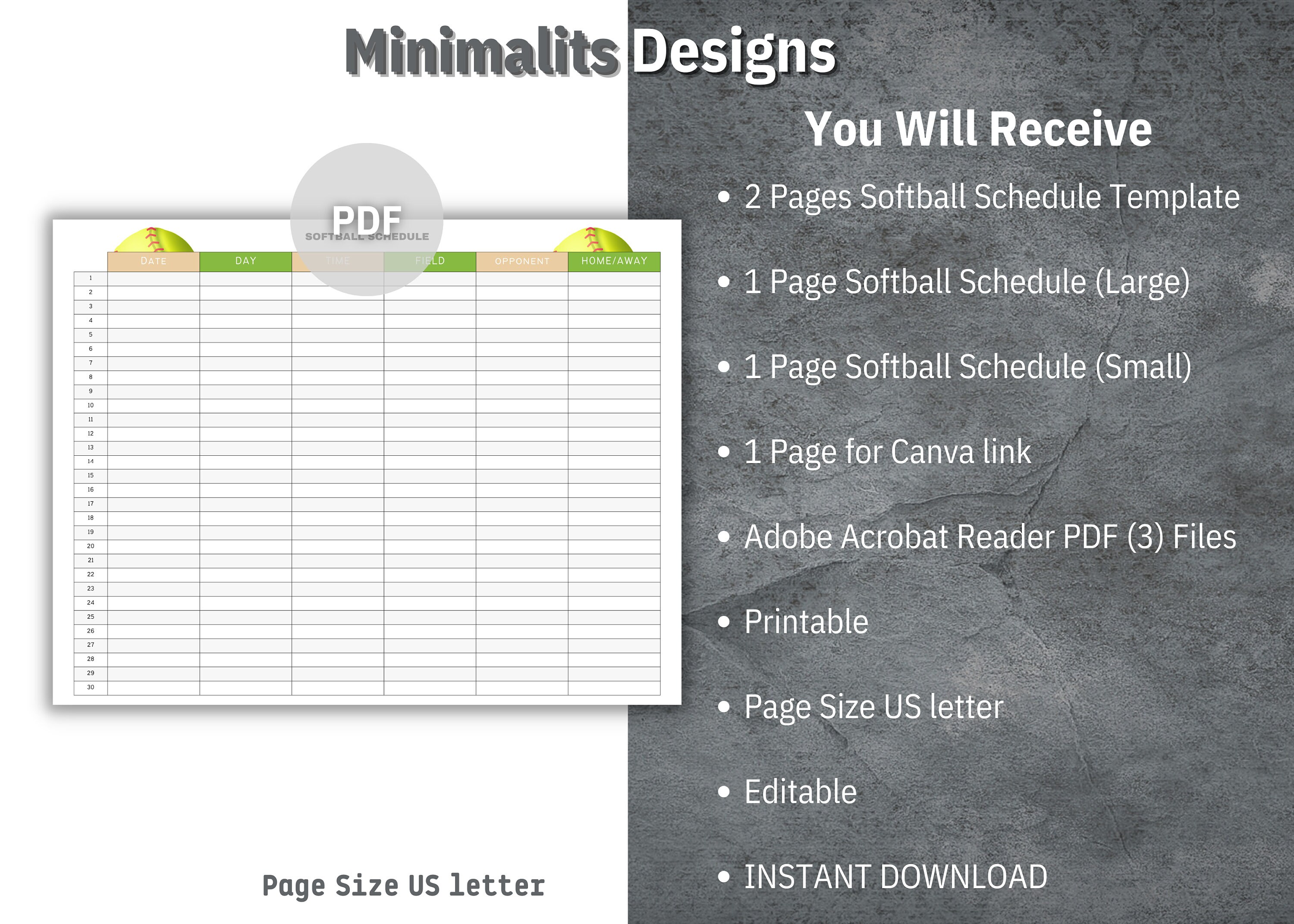 Softball Schedule Template, Printable Softball Schedule, Editable ...