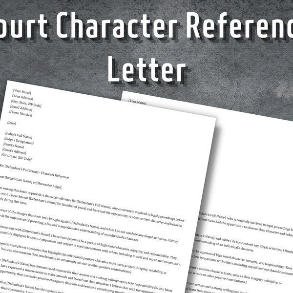 Court Character Reference Letter, Court Character Support Letter, Judicial Character Recommendation, Printable Reference Letter, Editable