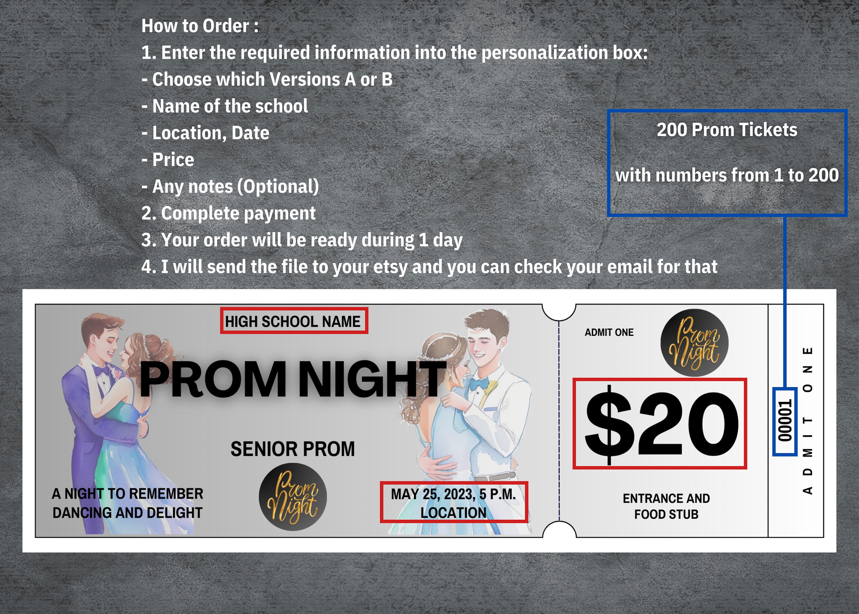 Prom Ticket Prom Ticket Template School Dance the Night of Nights Prom Ticket Prom Ticket Template School Dance the Night of Nights