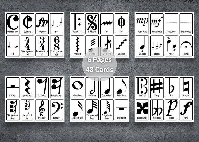 Music Symbol Flash Cards, Printable Music Notation Flash Cards, Musical