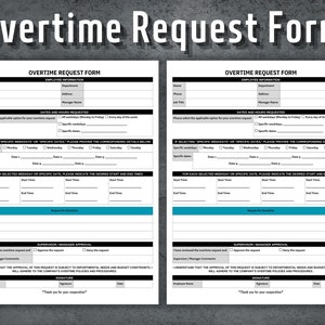 Overtime Request Form, Printable Employee Time Template, HR Templates, Human Resources, Business Tools, Business Template, Instant Download
