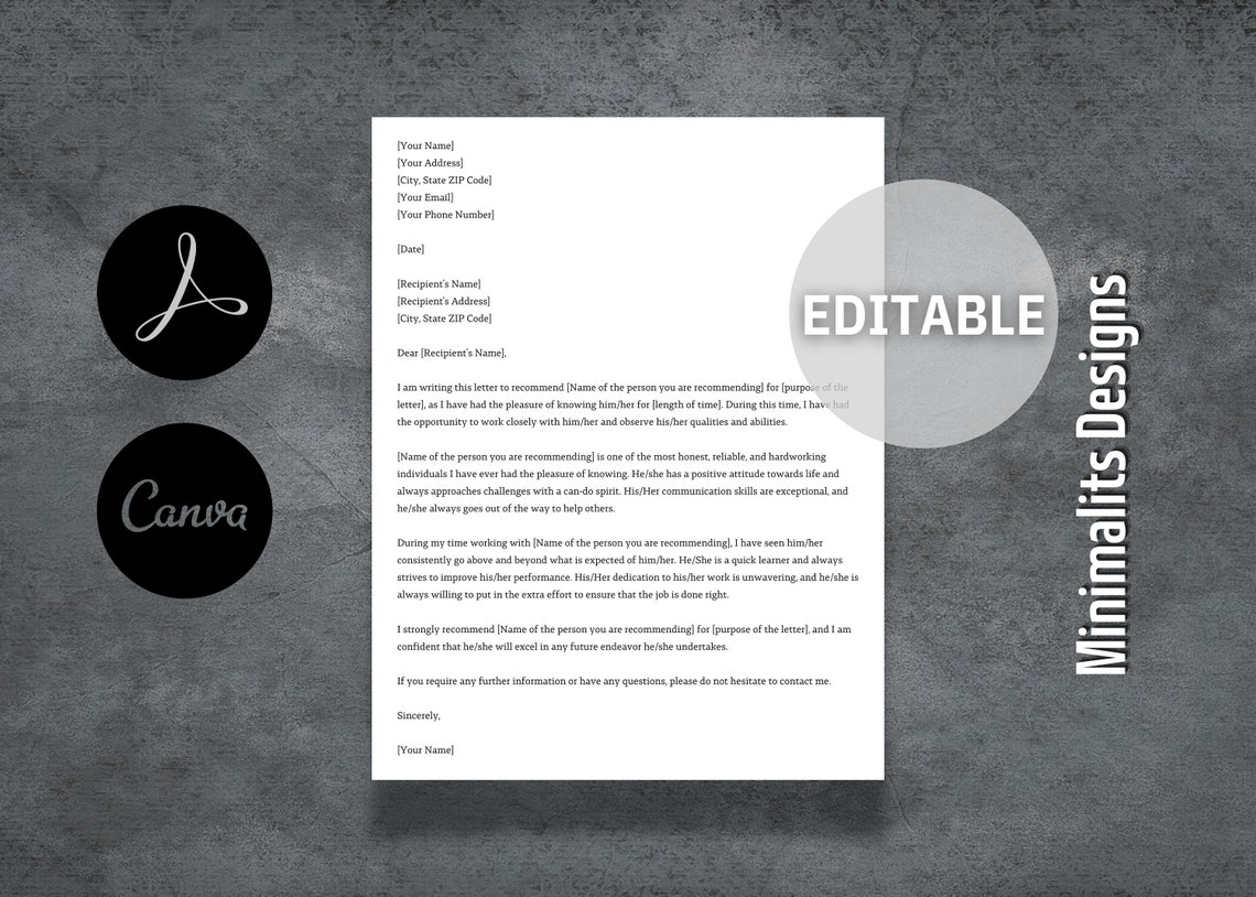 Character Reference Letter, Supporting Letter, Letter of Recommendation ...