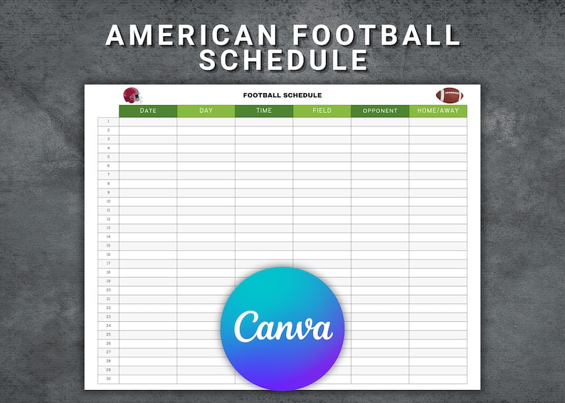 American Football Schedule Template