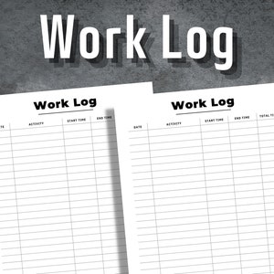 Work Log, Activity Tracker, Editable Work Log sheet, Time Tracker, Printable Work Log Form, Time Log, Instant Download