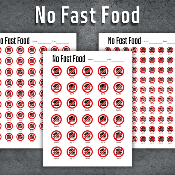 Quit Fast Food Challenge, Printable No Fast Food Challenge, No Fast Food Tracker, No Junk Food, 30 60 90 Days No Fast Food Challenge