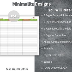 Baseball Schedule Template, Printable Baseball Schedule, Editable Baseball Game Schedule ...