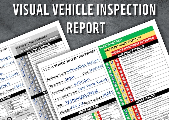 Visual Vehicle Inspection Report, Vehicle Inspection Worksheet, Car Checking, Printable Vehicle report, Vehicle Checklist, Instant Download