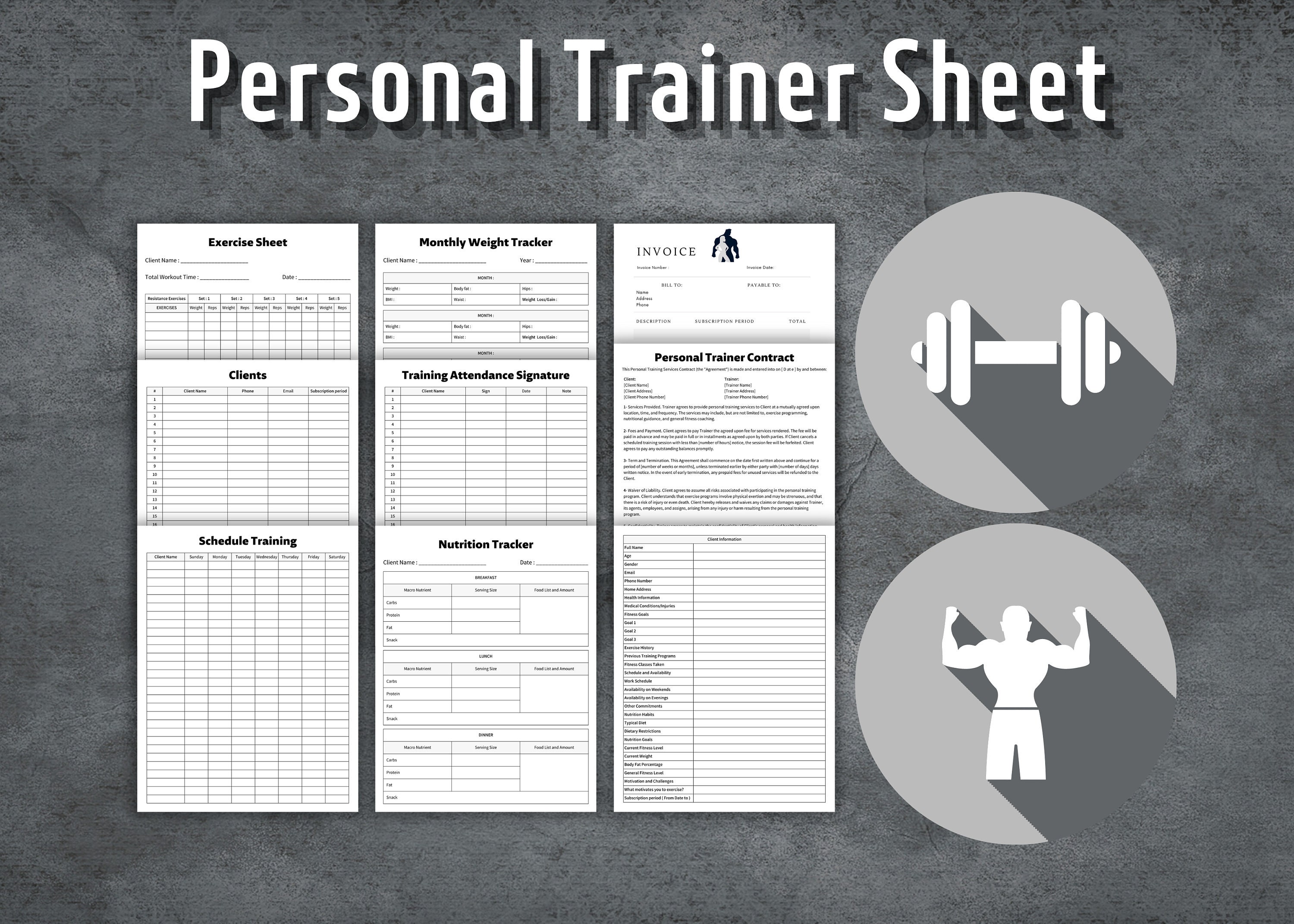 Personal Trainer Sheet, Personal Training Program Template, Fitness Coach,  Training Logs, Personal Trainer Client Intake, Instant Download 