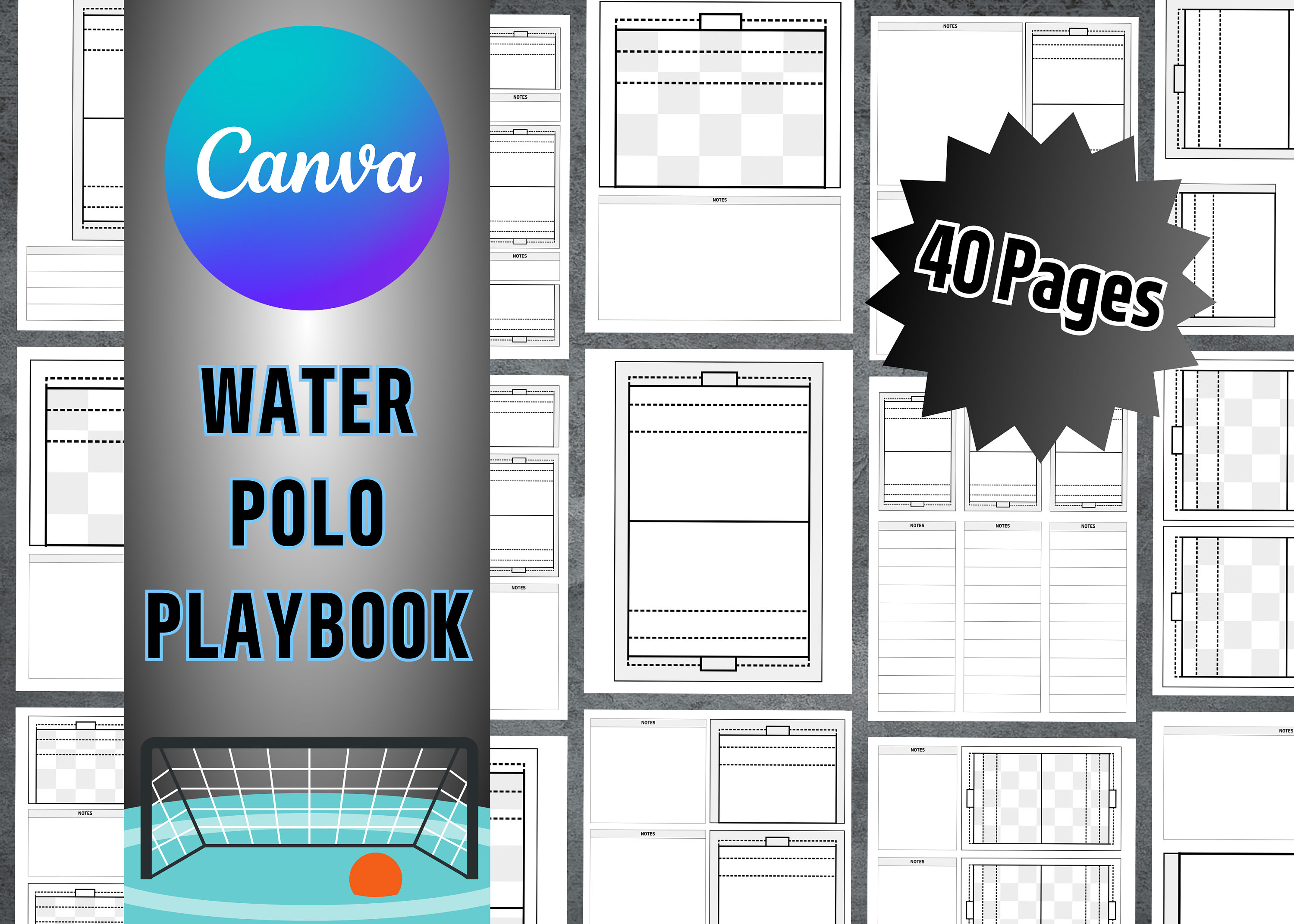 Water Polo Playbook Template, Printable Blank Water Polo Diagram, Canva