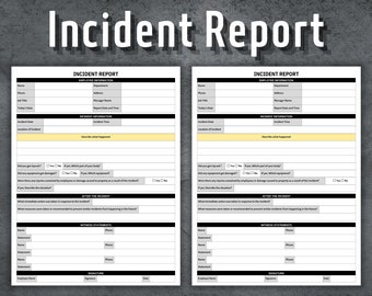 Incident Report Form, Work Accident Report, Employee Injury, Printable Employee Incident Report, Human Resources, Instant Download