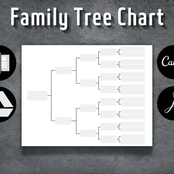 Family Tree Chart, Pedigree chart Template, Printable Ancestral chart, Genealogy Template, Instant Download