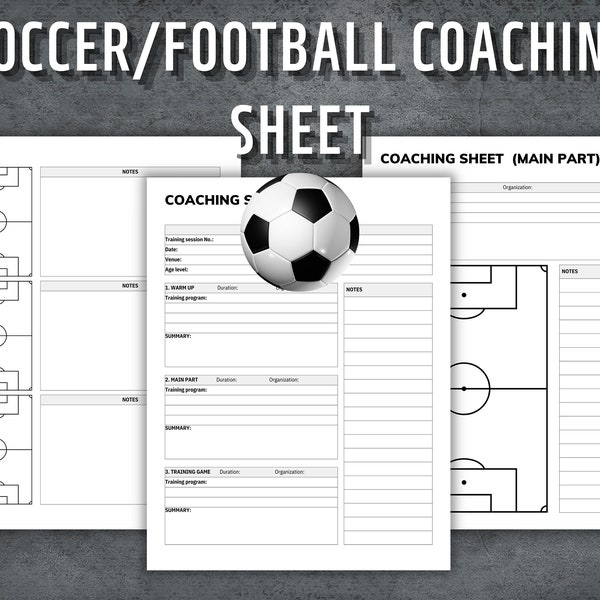 Soccer Coaching Sheet, Football Coaching Sheet, Soccer Practice Plan, Football Game Day Strategy, Soccer Player Evaluation, Instant Download