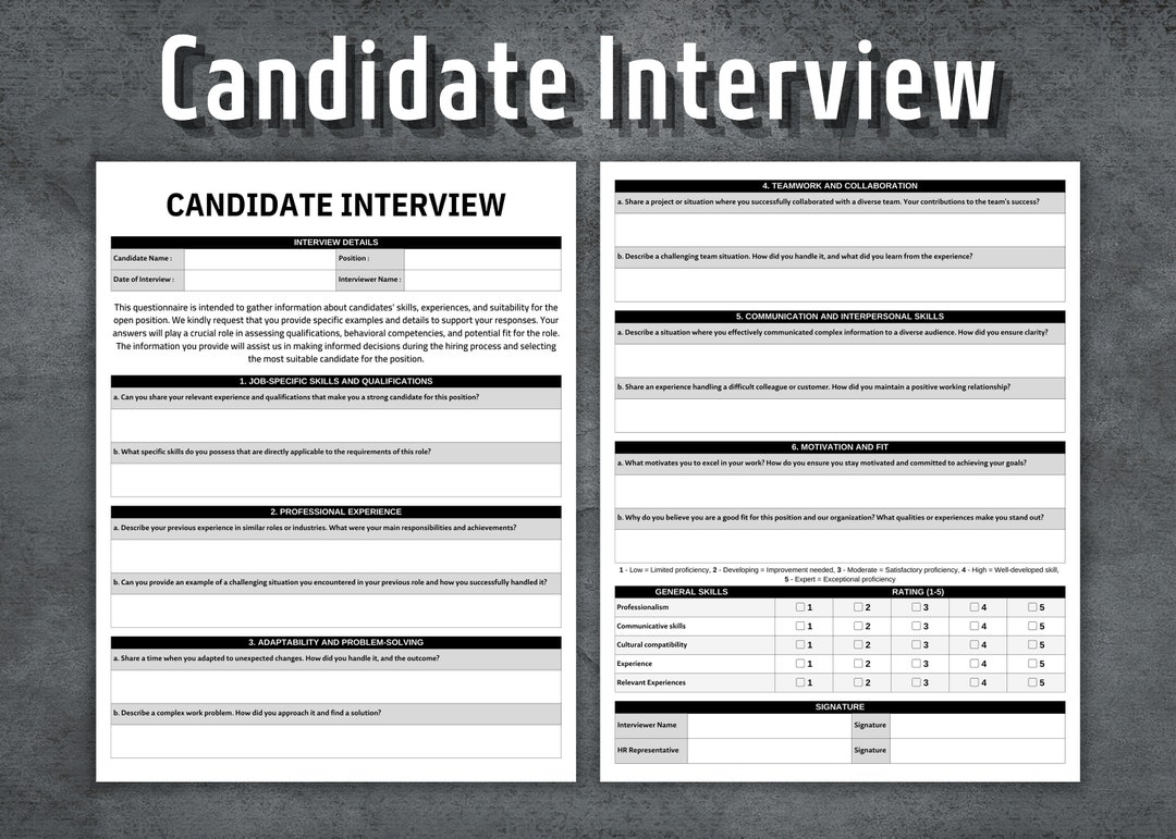 Interview Questions Template, Employee Behavioral Questionnaire, Job