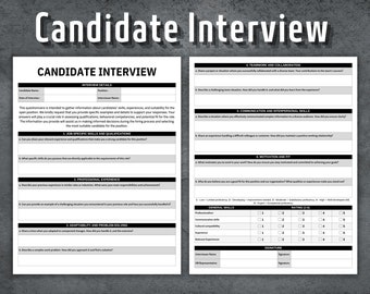 Interview Questions Template, Employee Behavioral Questionnaire, Job Interview Form, Editable Interview Questions, Human Resources, HR Form