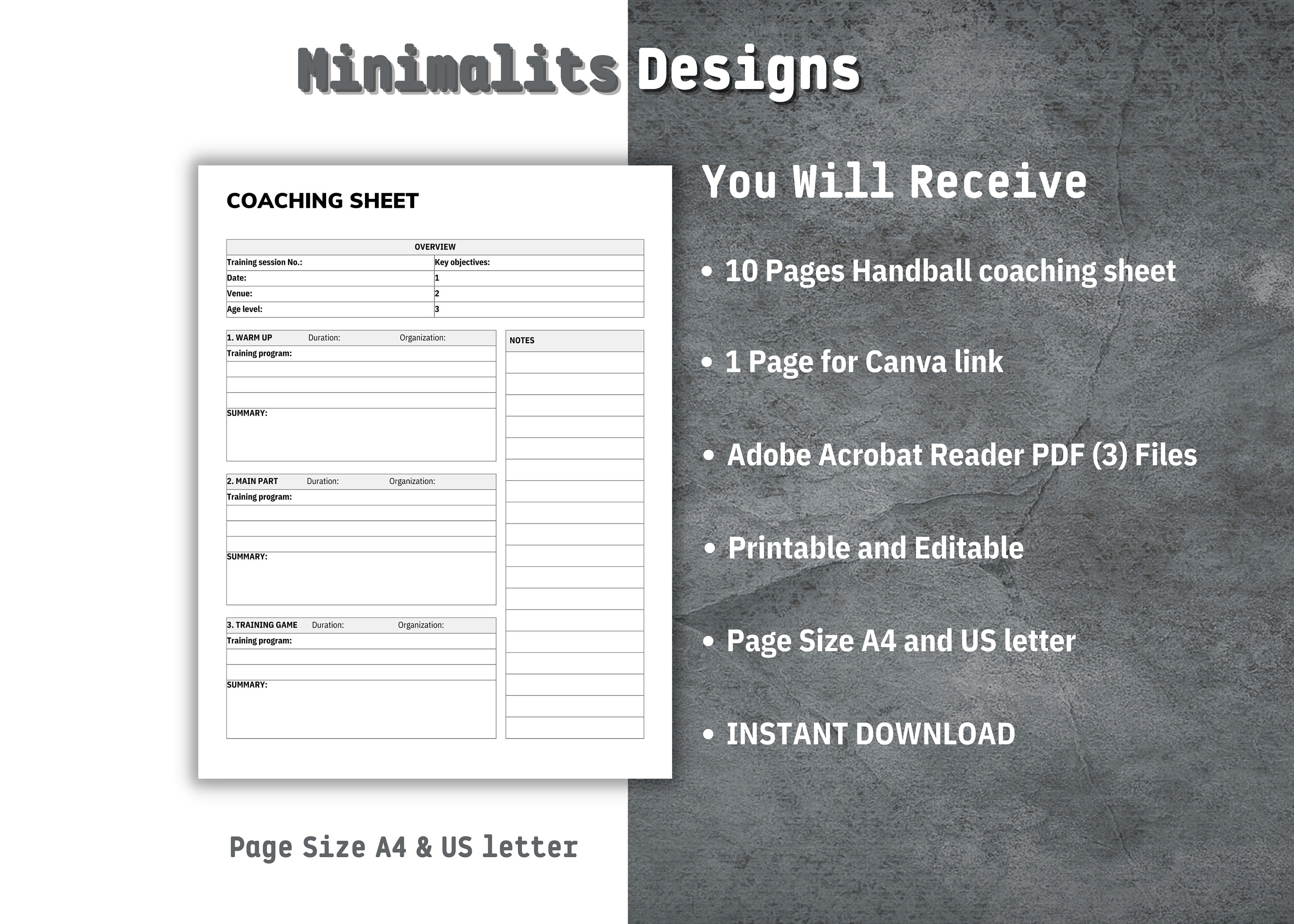 Handball Coaching Sheet, Handball Practice Plan, Handball Game Day Strategy, Handball Player