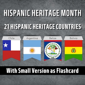 Hispanic Heritage Month, Printable Hispanic Country Flags, Celebrate Hispanic Heritage, Hispanic Nations in Flags & Names, Instant Download