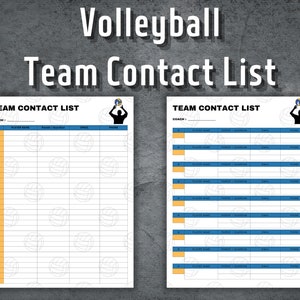 Volleyball Team Contact List, Information Sheet, Printable Contact Sheet, Address Book, Contact List Tracker, Instant Download