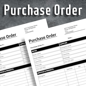 Purchase Order Sheet, Editable Purchase Order Form, Purchase Order Template, Printable Order Form, Instant Download