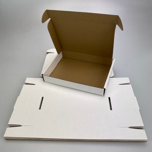 10 cajas de cartón corrugado para envíos, cajas postales para paquetes pequeños de Royal Mail, para negocios, almacenamiento o regalos (22 x 16,5 x 3,5 cm, blanco/marrón)