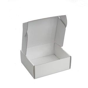 Paquete de 8 cajas de cartón corrugado revestidas para envíos postales, paquetes pequeños, negocios, almacenamiento o regalos (16,5 x 14,5 x 6,5 cm, blanco/blanco)