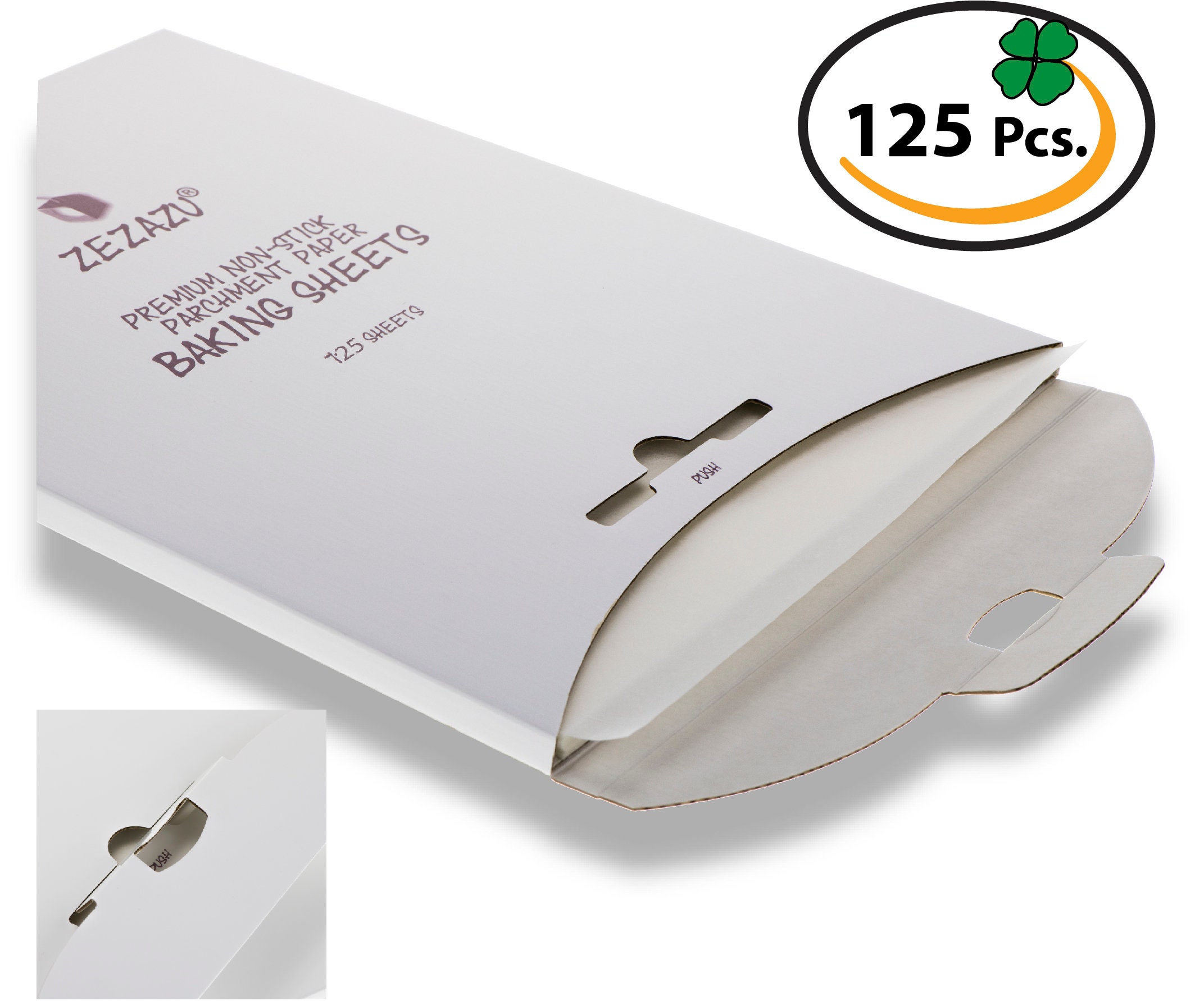 ZEZAZU Premium Non-stick Parchment Baking Paper Sheets Precut 30.5 X 40.6  Cm 125 Sheets, RECLOSABLE PACK, Siliconized Dual Coated 
