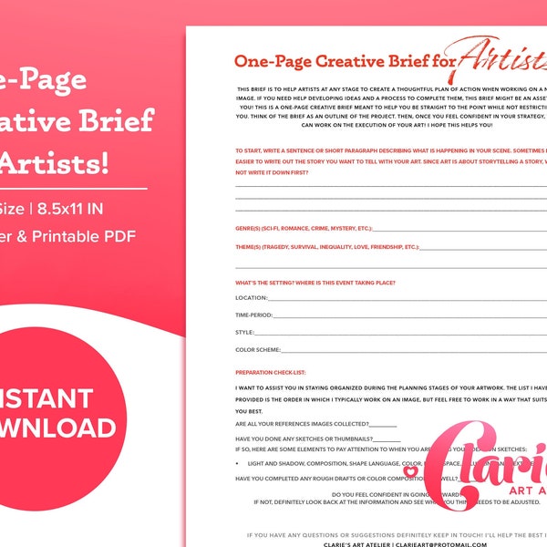 One Page Creative Brief for Artists | Creative Project Management