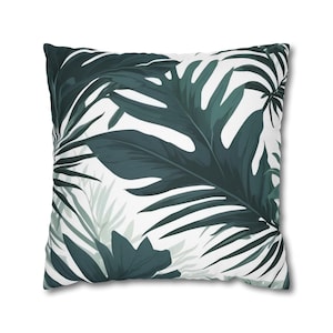 Pillow Covers | Printed Palm Leaves Throw Pillow, Decorative Accent Indoor Square Pillow Case, Decorative Euro Sham, Tropical Home Décor