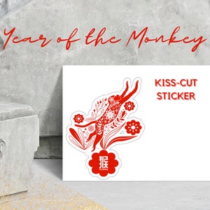 Monkey Sticker | Year of the Monkey Kiss-Cut Sticker, Chinese Lunar New Year of the Monkey, Laptop Decal, Cute Gift for Friend, Family
