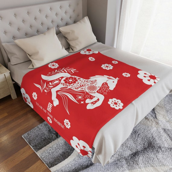 Horse Minky Blanket | Year of the Horse 2026 Red White Throw