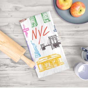 Tea Towel | New York City Iconic Landmarks Kitchen Towel, Love NYC Dish Towel, Cotton Towel, House Warming, Hostess, Friend Gift