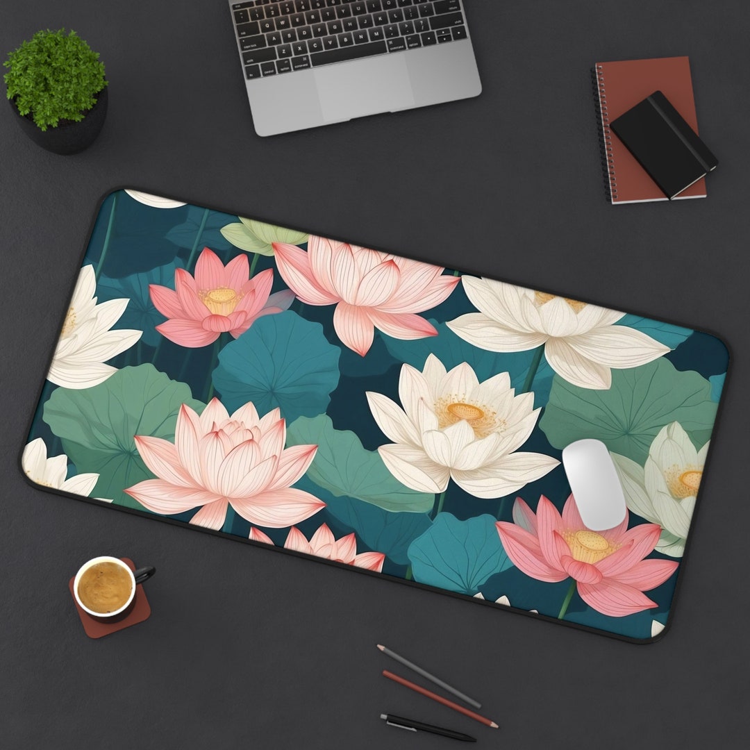 Flower Extended Gaming Mouse Pad Abstract Black Desk Mat 31.5x11.8 Inch Floral Texture Non-Slip Rubber Base Weeds Mousepad Stitched Edges Keyboard - View #7