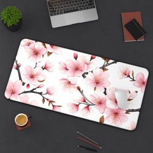 Cherry Blossoms Desk Mat | Cherry Blossoms Flowers Desk Pad, Cute Aesthetic Desk Decor, Mouse Pad, Large Desk Mat, Plant Floral Desk Mat