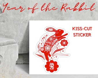Rabbit Sticker | Year of the Rabbit 2023 Kiss-Cut Sticker, Chinese Lunar New Year of the Rabbit, Laptop Decal, Cute Gift for Friend, Family