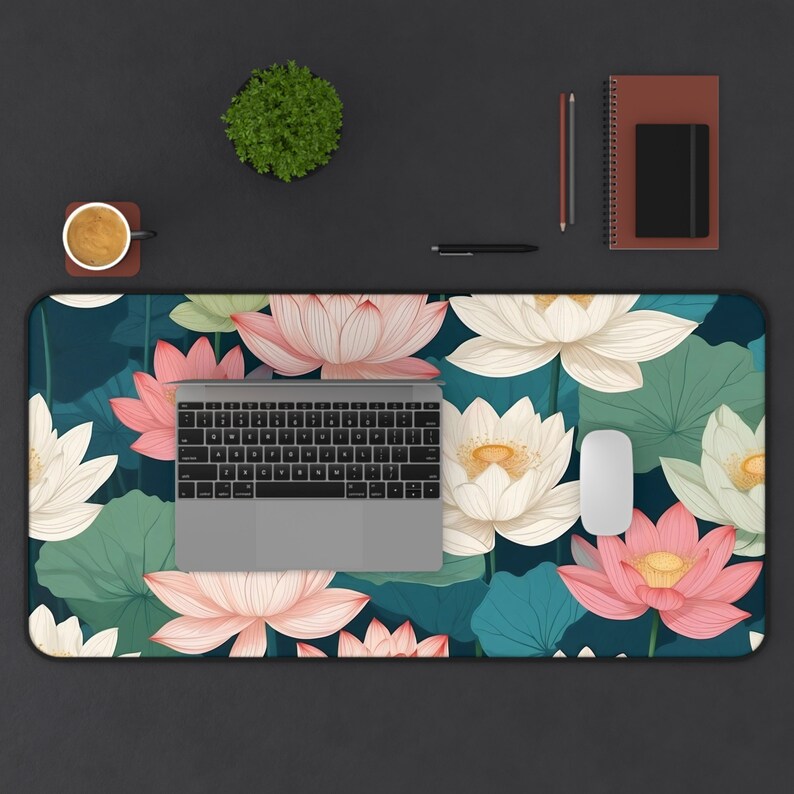 Lotus Desk Mat Lotus Flowers Desk Pad, Cute Aesthetic Desk Decor, Mouse