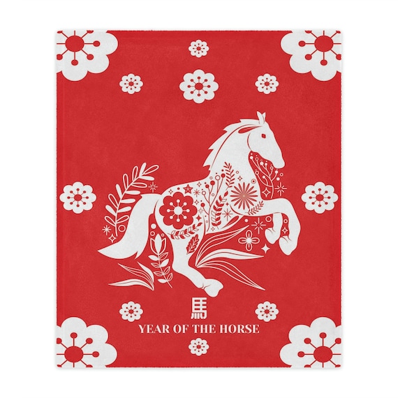 Horse Minky Blanket | Year of the Horse 2026 Red White Throw