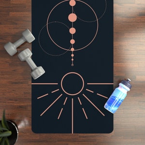 Yoga Mat | Boho Yoga Mat, Rubber No Slip Yoga Mat, Linear Sun and Moon Design Yoga Mat, Yoga Lover Gift, Self Care Gift, Friend Gift