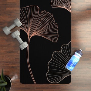 Yoga Mat | Boho Yoga Mat, Rubber No Slip Yoga Mat, Minimal Ginko Design Yoga Mat, Yoga Lover Gift, Self Care Gift, Friend Gift